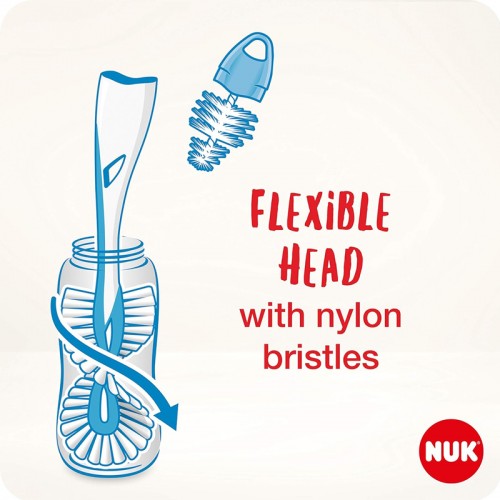 NUK Twist Bottle Brush | Made in France | Flat Brush for Thorough and Gentle Cleaning of Baby Bottles with Teat Brush